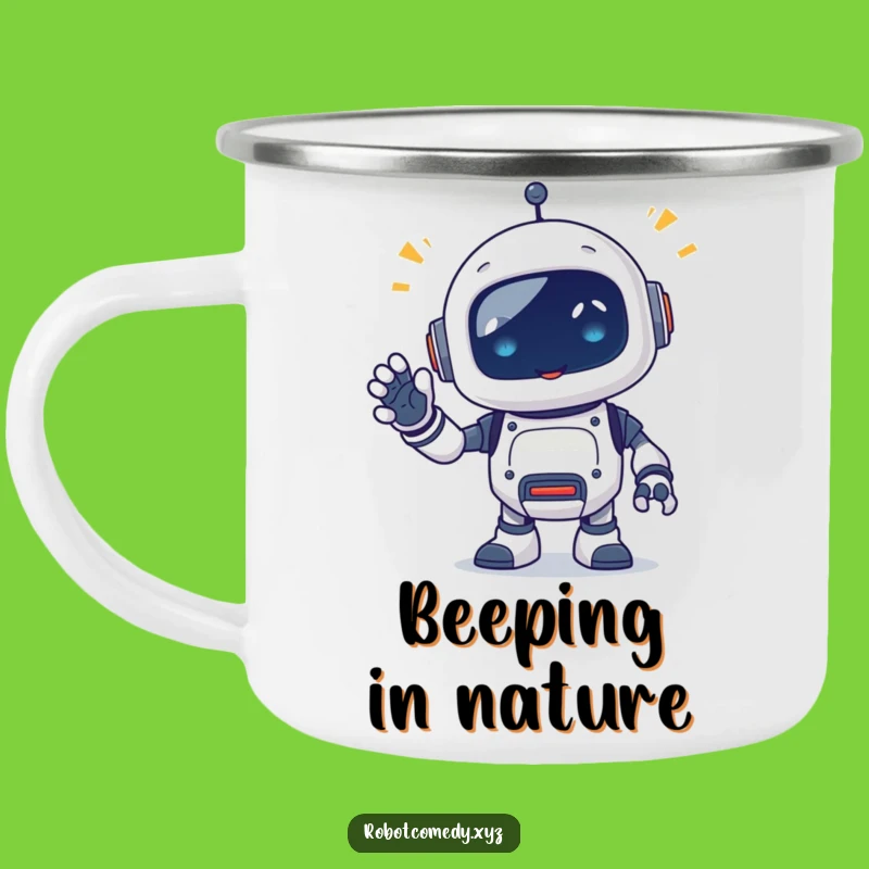 Durable Funny Robot Beep Camping Mug - Outdoor Waving Critter Fun