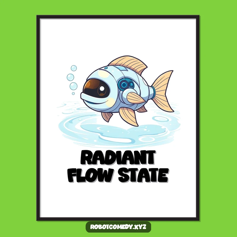 Funny Robot Fish Digital Art: Bubbly Light River Whimsy Print Gift