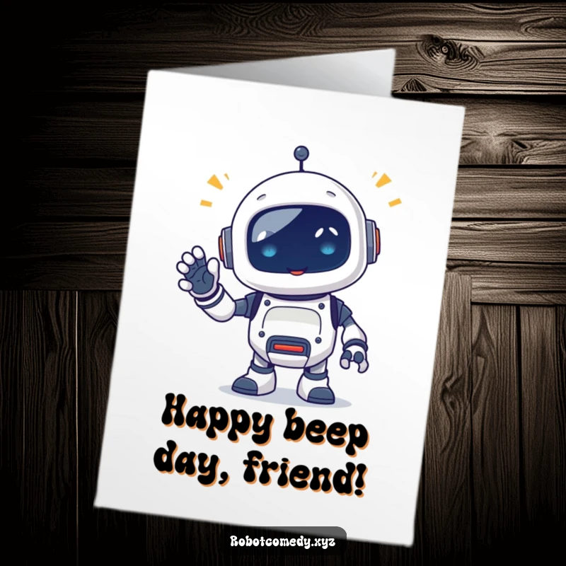 Funny Free Printable Birthday Card: Little robot critter emits happy beeps and waves a segmented appendage for a birthday.