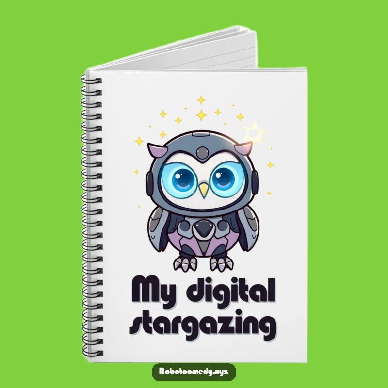 Funny Robot Owl Notebook - Glowing Tech Journal Gift for Ideas