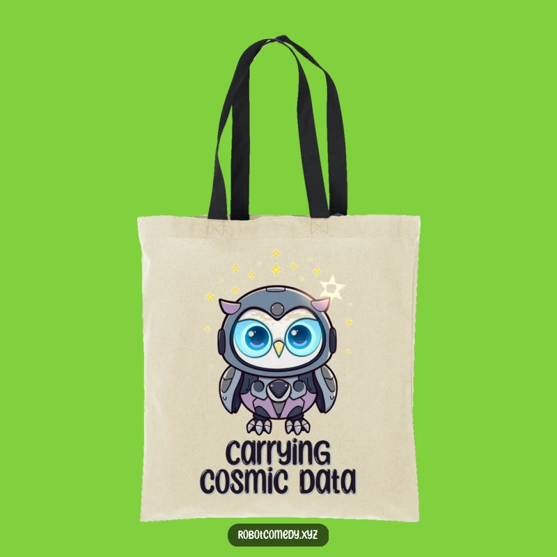 Funny Robot Owl Tote Bag - Glowing Tech Observer Gift for Geeks